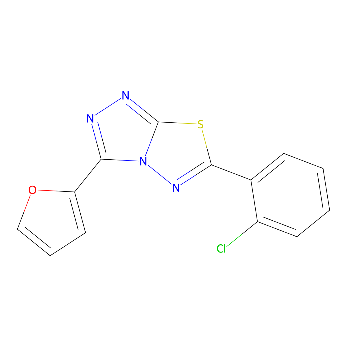 6-(2-Chlorophenyl)-3-(furan-2-yl)-[1,2,4]triazolo[3,4-b][1,3,4]thiadiazole molecular structure, CAS 515875-34-0