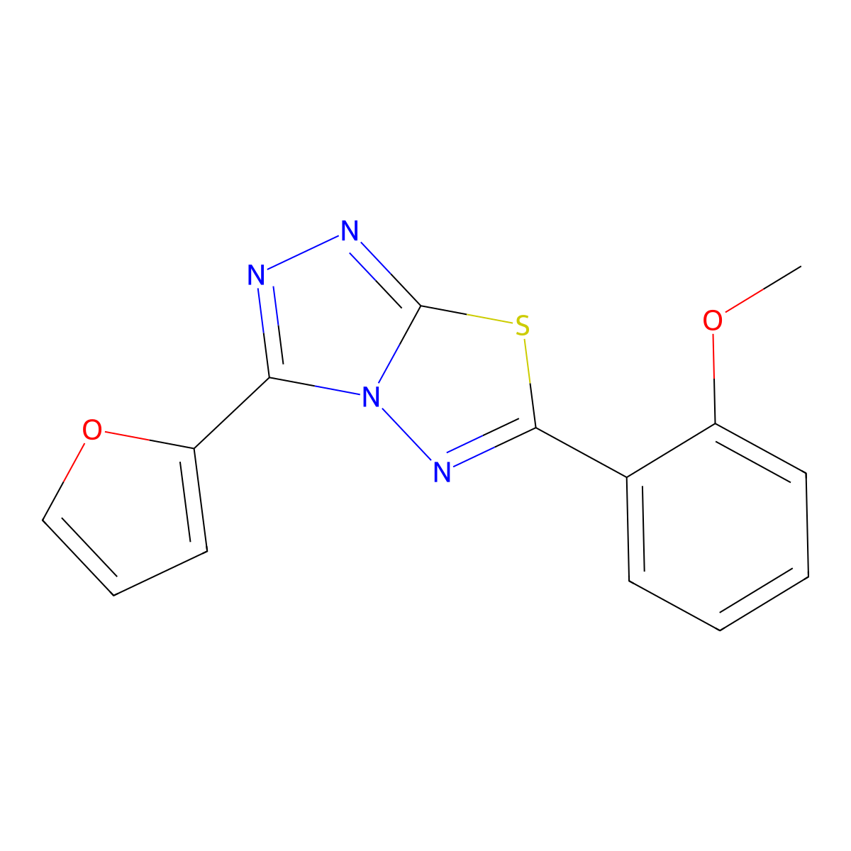 3-(Furan-2-yl)-6-(2-methoxyphenyl)-[1,2,4]triazolo[3,4-b][1,3,4]thiadiazole molecular structure, CAS 515875-37-3
