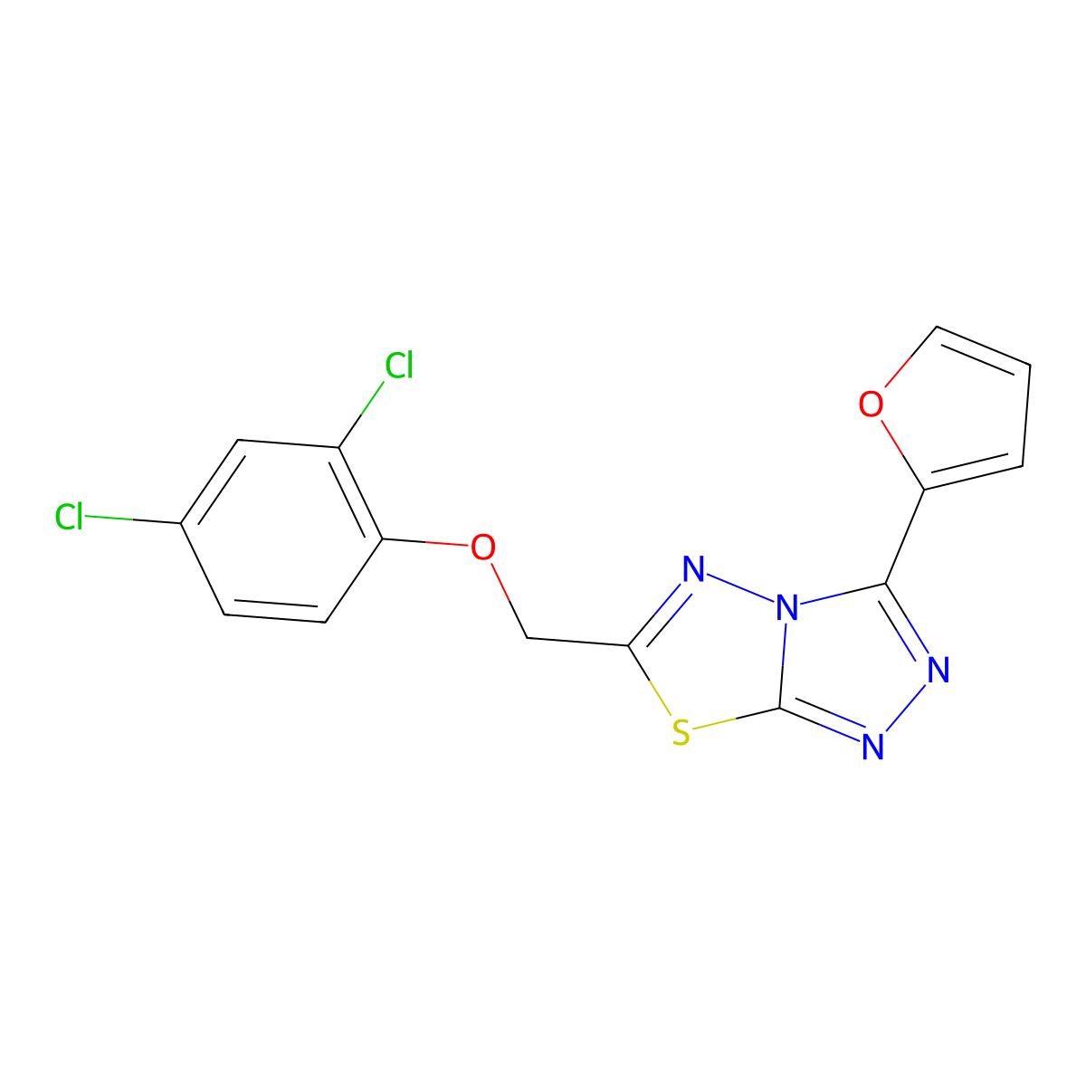 6-[(2,4-Dichlorophenoxy)methyl]-3-(furan-2-yl)-[1,2,4]triazolo[3,4-b][1,3,4]thiadiazole molecular structure, CAS 515875-39-5
