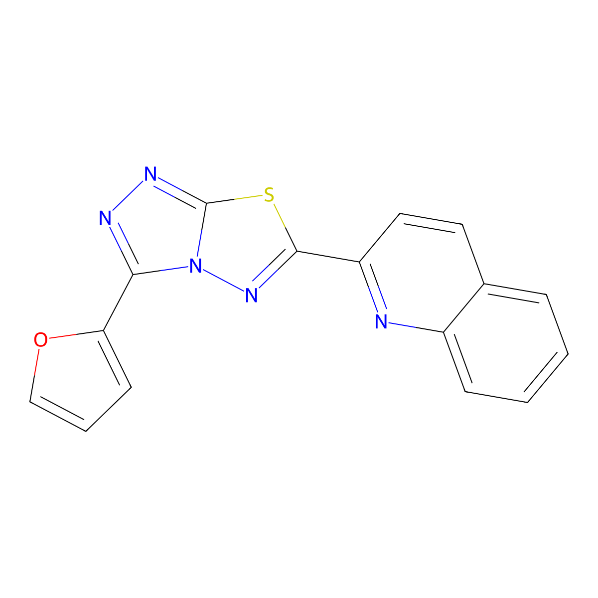 3-(Furan-2-yl)-6-quinolin-2-yl-[1,2,4]triazolo[3,4-b][1,3,4]thiadiazole molecular structure, CAS 515875-40-8