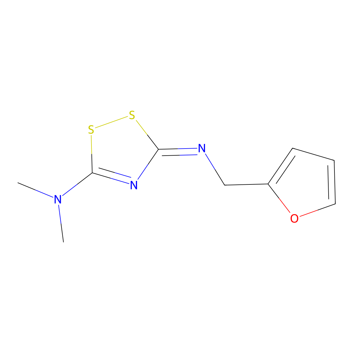 5-(2-furanylmethylimino)-N,N-dimethyl-1,2,4-dithiazol-3-amine;hydrobromide molecular structure, CAS 51592-92-8