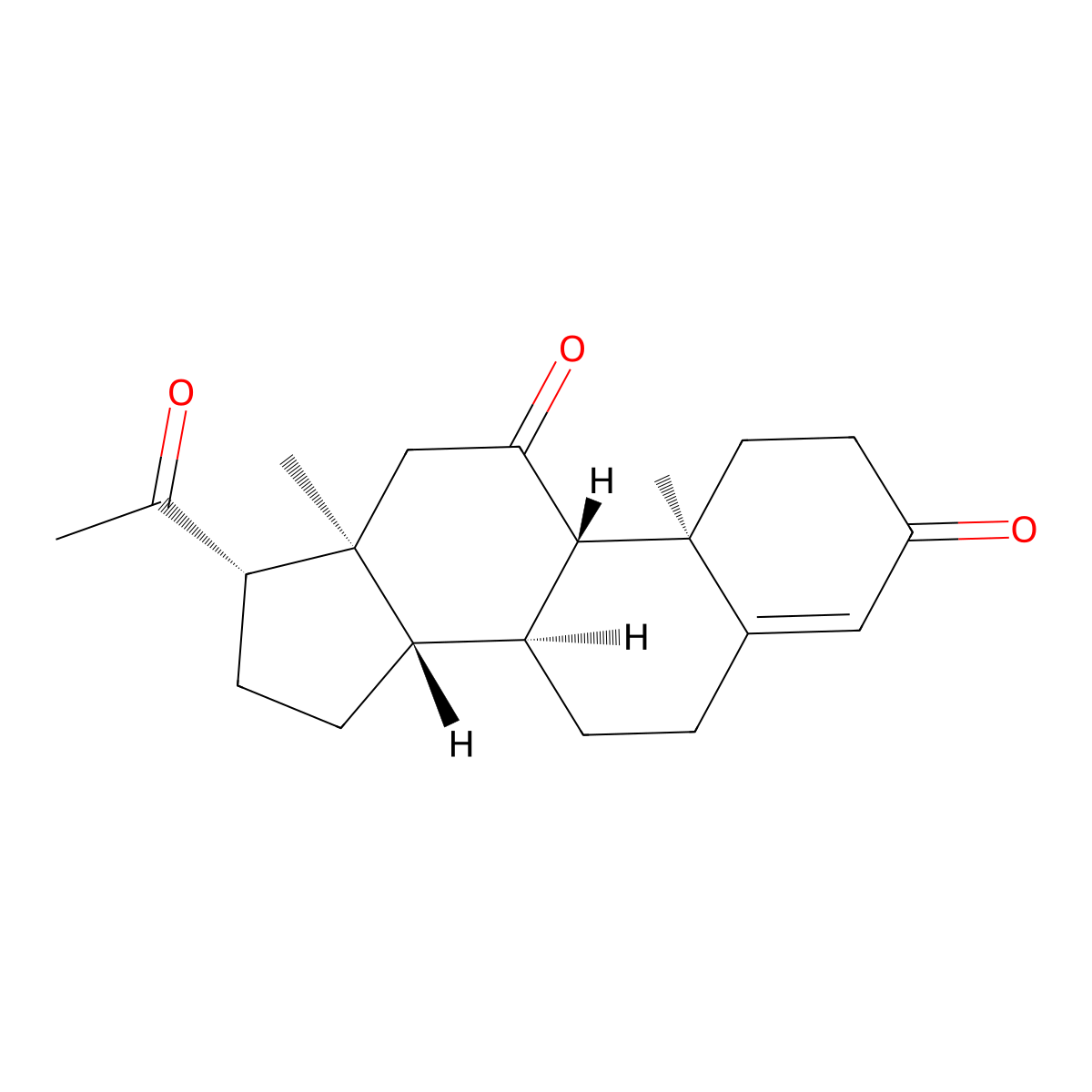 Pregn-4-ene-3,11,20-trione molecular structure, CAS 516-15-4