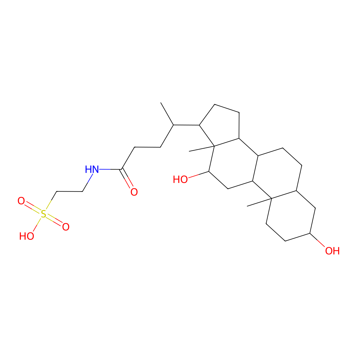 2-[4-[(3R,5R,8R,9S,10S,12S,13R,14S,17R)-3,12-dihydroxy-10,13-dimethyl-2,3,4,5,6,7,8,9,11,12,14,15,16,17-tetradecahydro-1H-cyclopenta[a]phenanthren-17-yl]pentanoylamino]ethanesulfonic acid molecular structure, CAS 516-50-7