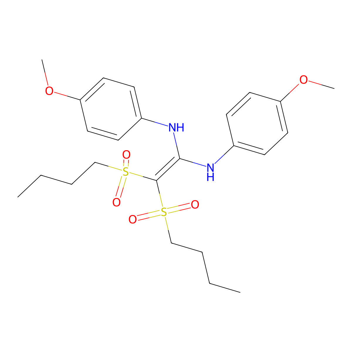 2,2-bis(butylsulfonyl)-1-N,1-N'-bis(4-methoxyphenyl)ethene-1,1-diamine molecular structure, CAS 5161-03-5