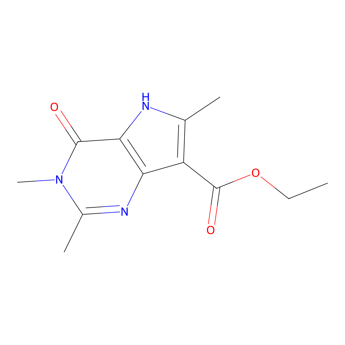 Ethyl 2,3,6-trimethyl-4-oxo-4,5-dihydro-3H-pyrrolo[3,2-d]pyrimidine-7-carboxylate molecular structure, CAS 51618-13-4