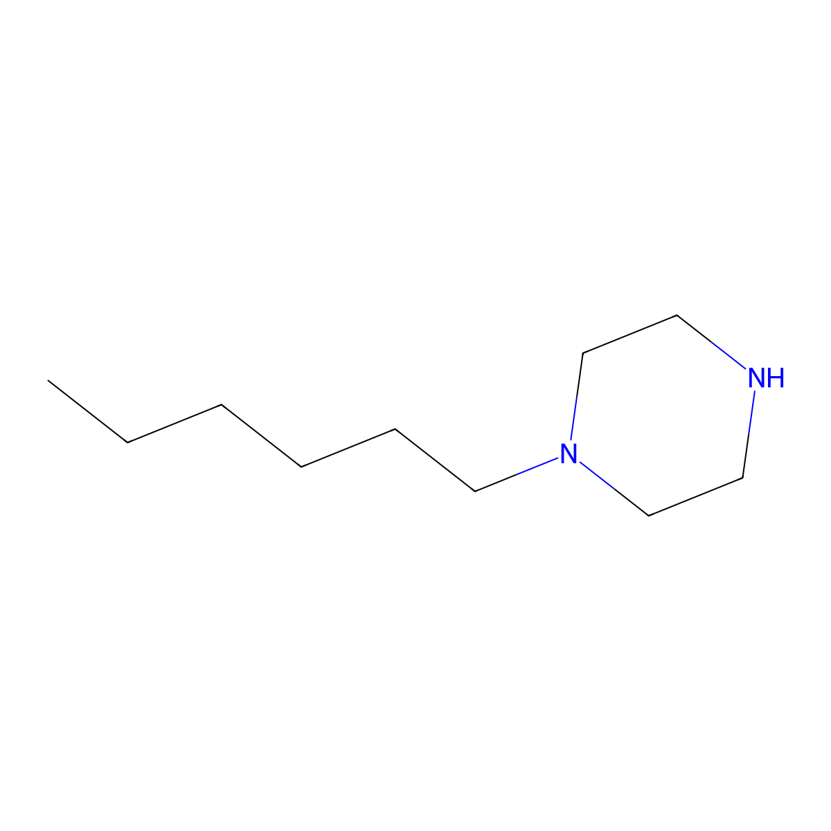 1-Hexylpiperazine molecular structure, CAS 51619-55-7