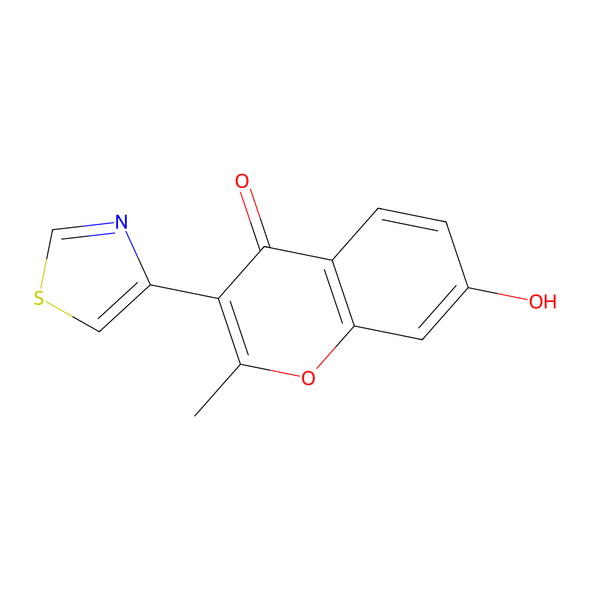 4H-1-Benzopyran-4-one, 7-hydroxy-2-methyl-3-(4-thiazolyl)- molecular structure, CAS 51625-87-7