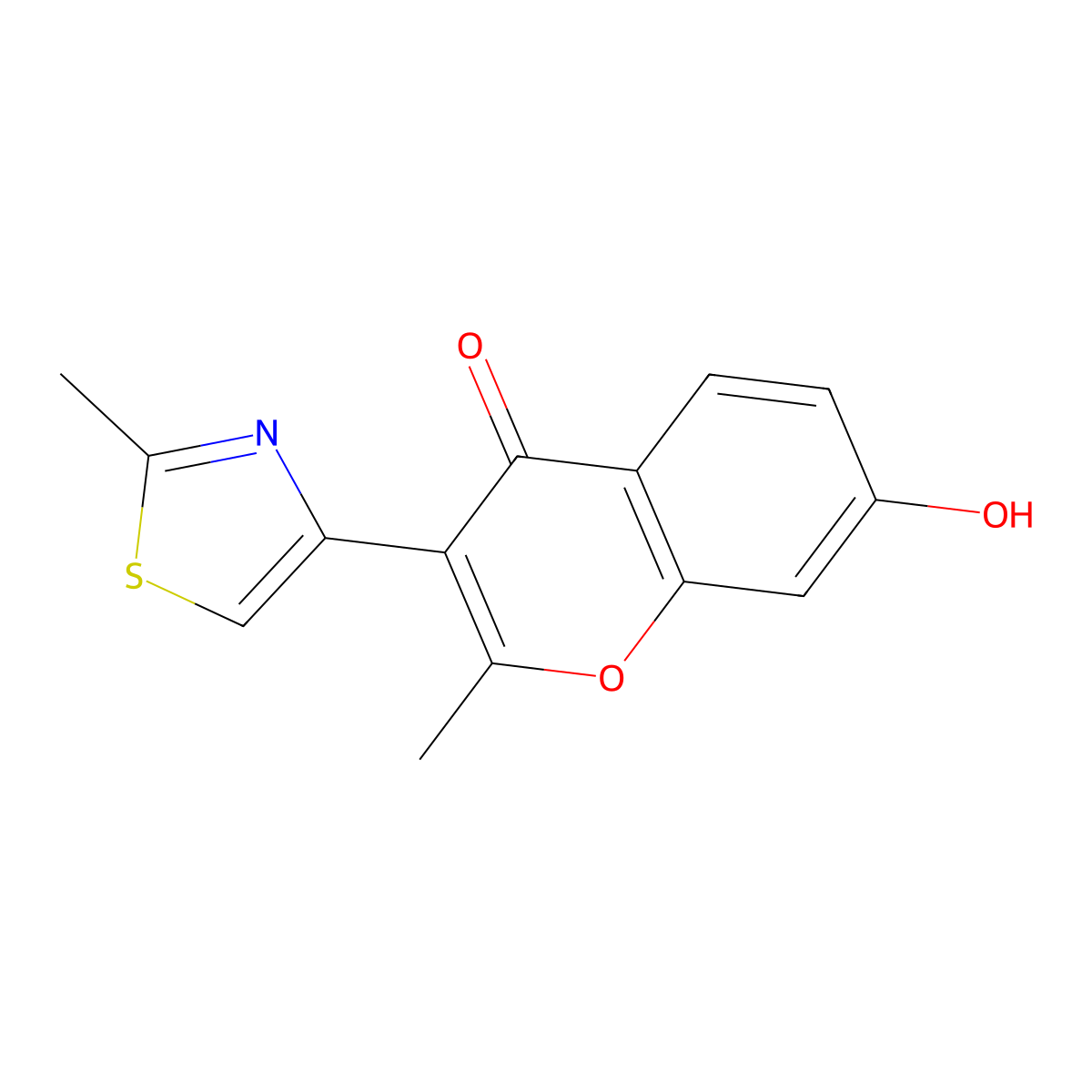4H-1-Benzopyran-4-one, 7-hydroxy-2-methyl-3-(2-methyl-4-thiazolyl)- molecular structure, CAS 51625-88-8