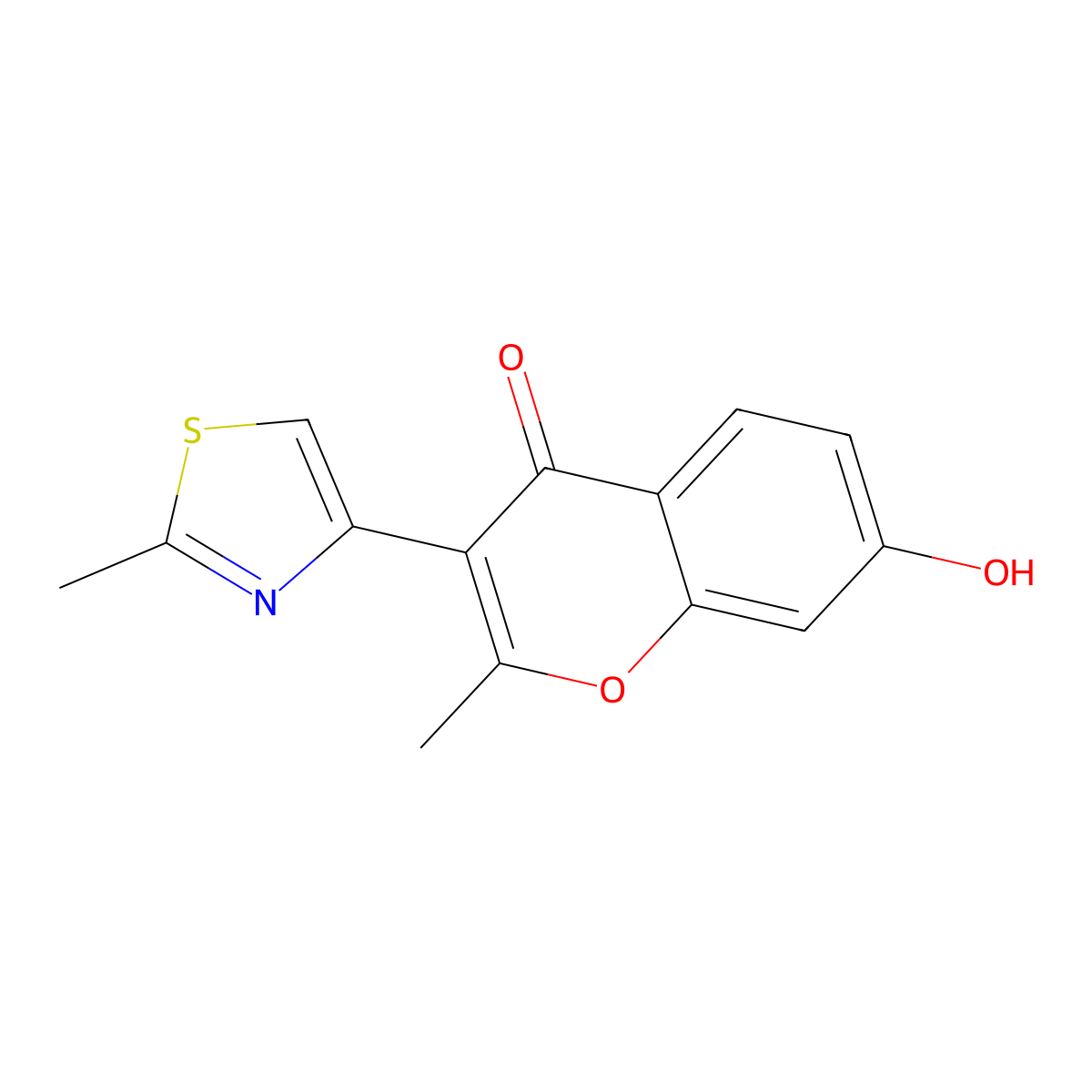 4H-1-Benzopyran-4-one, 7-hydroxy-2-methyl-3-(2-methyl-4-thiazolyl)- molecular structure, CAS 51625-88-8