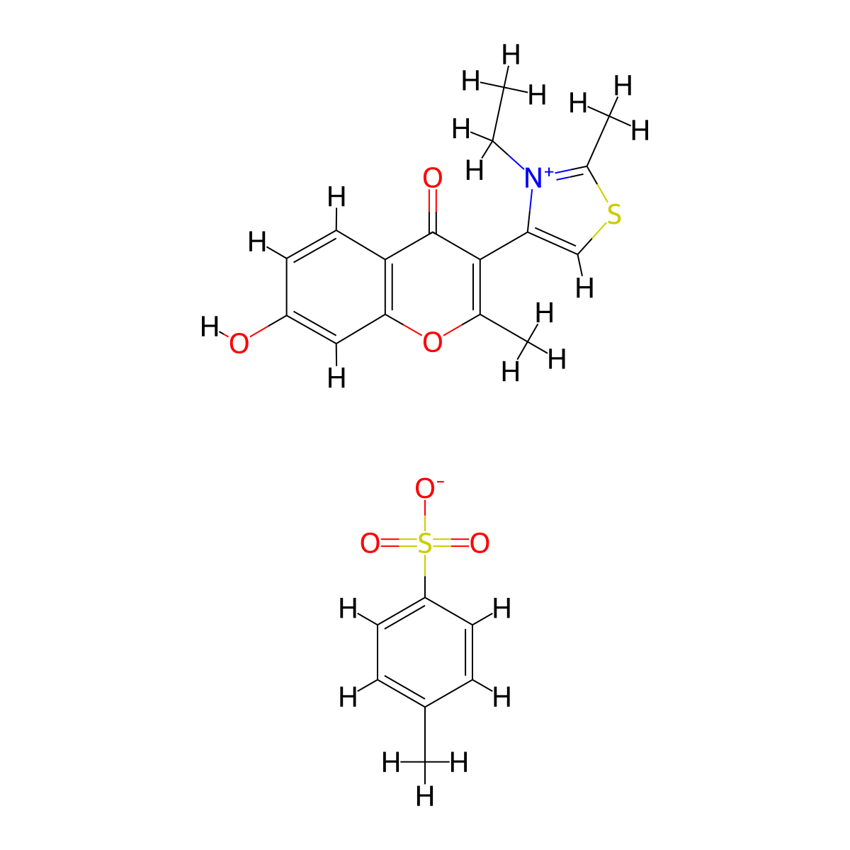 3-ethyl-4-(7-hydroxy-2-methyl-4-oxo-4H-chromen-3-yl)-2-methylthiazol-3-ium 4-methylbenzenesulfonate molecular structure, CAS 51626-02-9