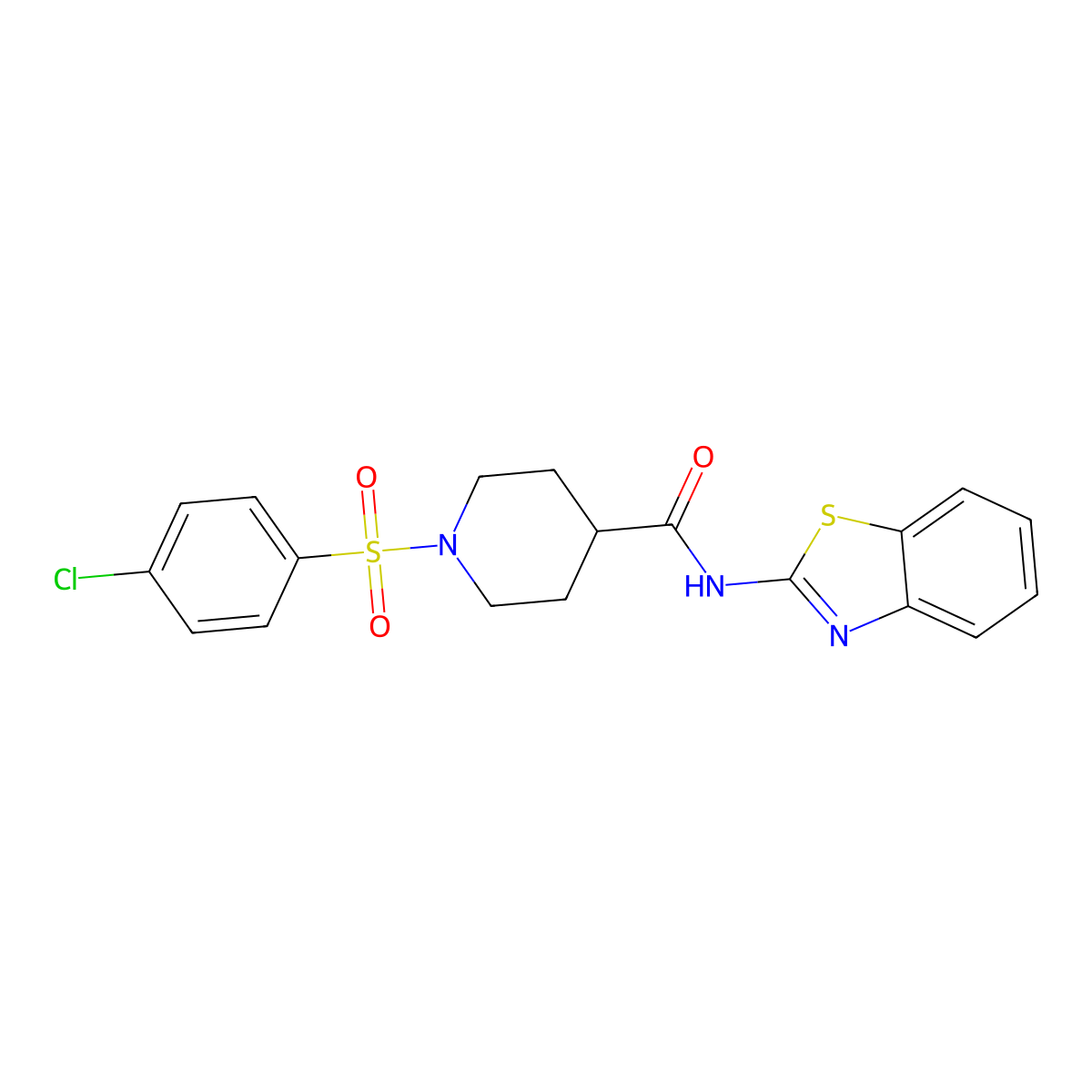 N-(benzo[d]thiazol-2-yl)-1-((4-chlorophenyl)sulfonyl)piperidine-4-carboxamide molecular structure, CAS 516452-99-6