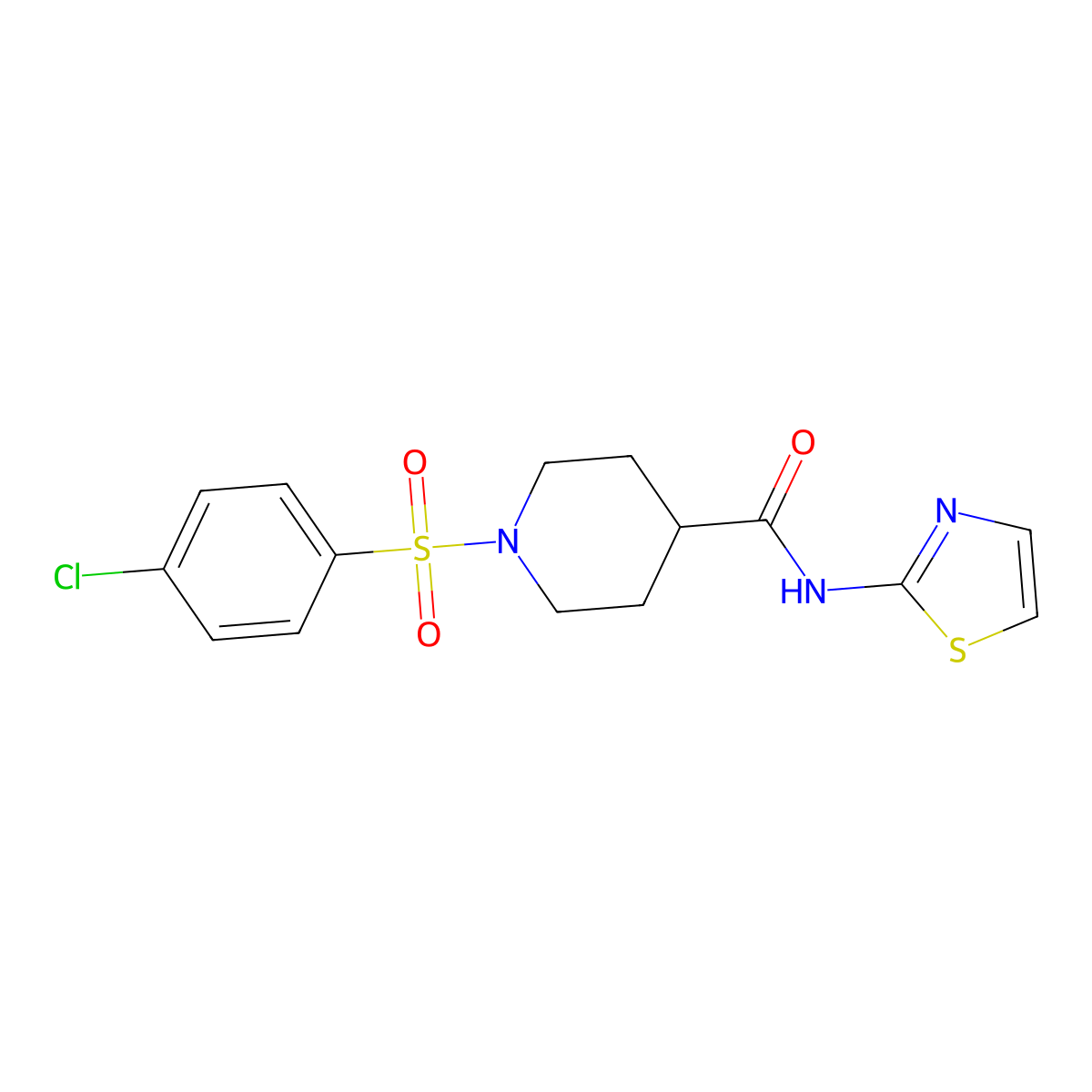 1-((4-chlorophenyl)sulfonyl)-N-(thiazol-2-yl)piperidine-4-carboxamide molecular structure, CAS 516453-00-2