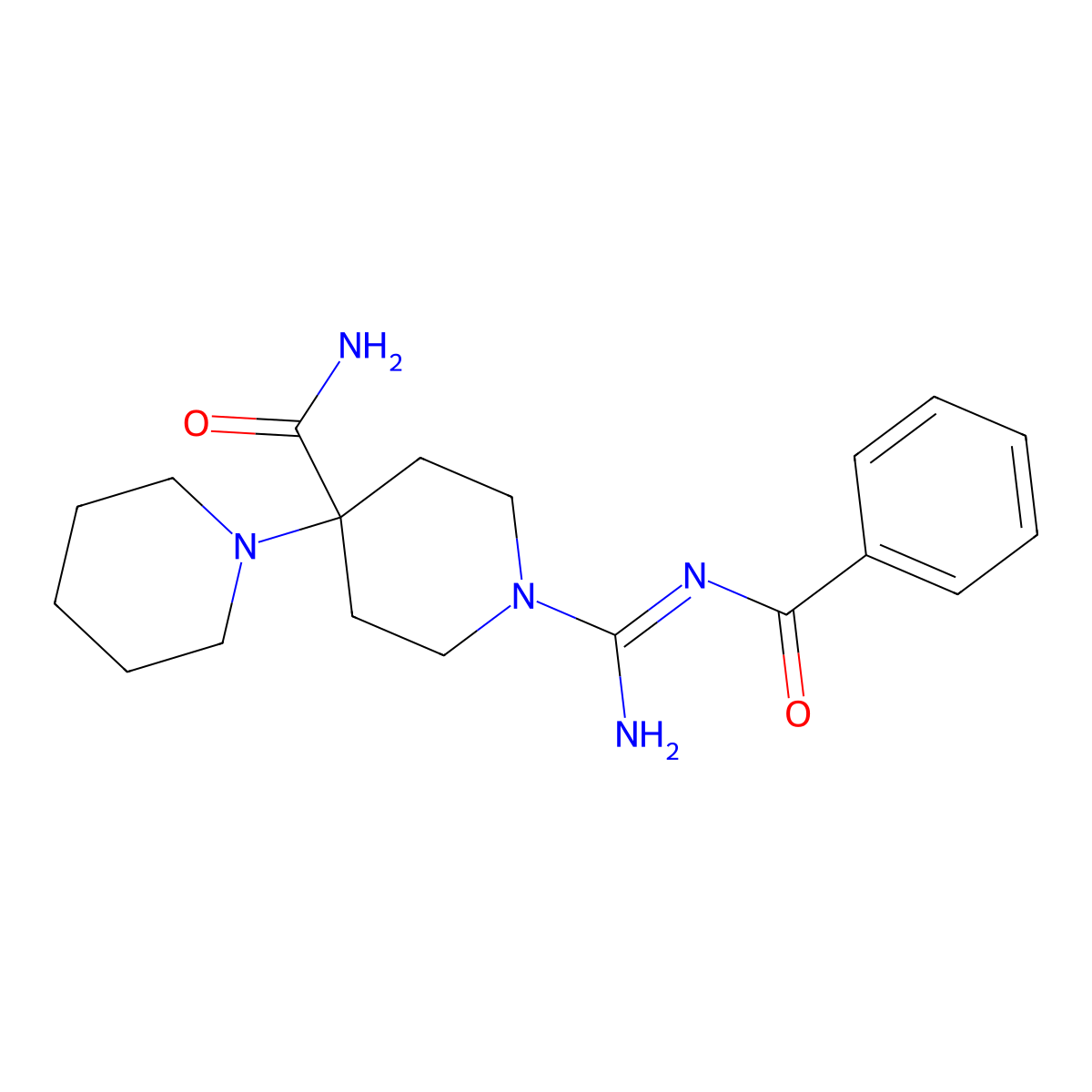 1-(N'-benzoylcarbamimidoyl)-4-piperidin-1-ylpiperidine-4-carboxamide molecular structure, CAS 516455-18-8