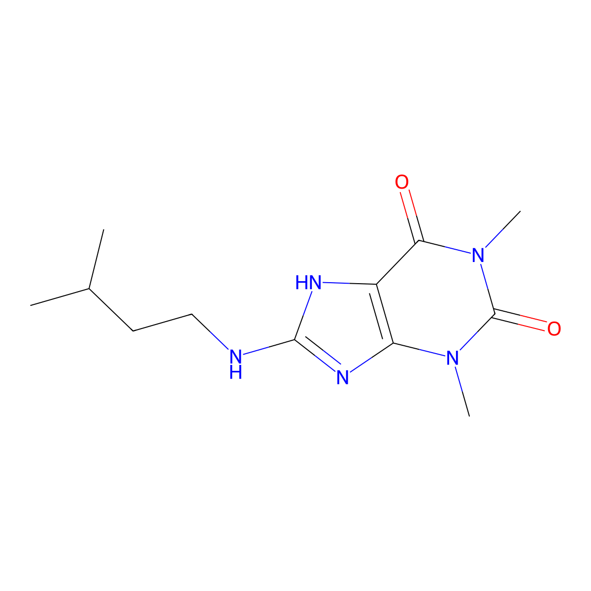 1,3-dimethyl-8-[(3-methylbutyl)amino]-3,7-dihydro-1H-purine-2,6-dione molecular structure, CAS 516455-47-3