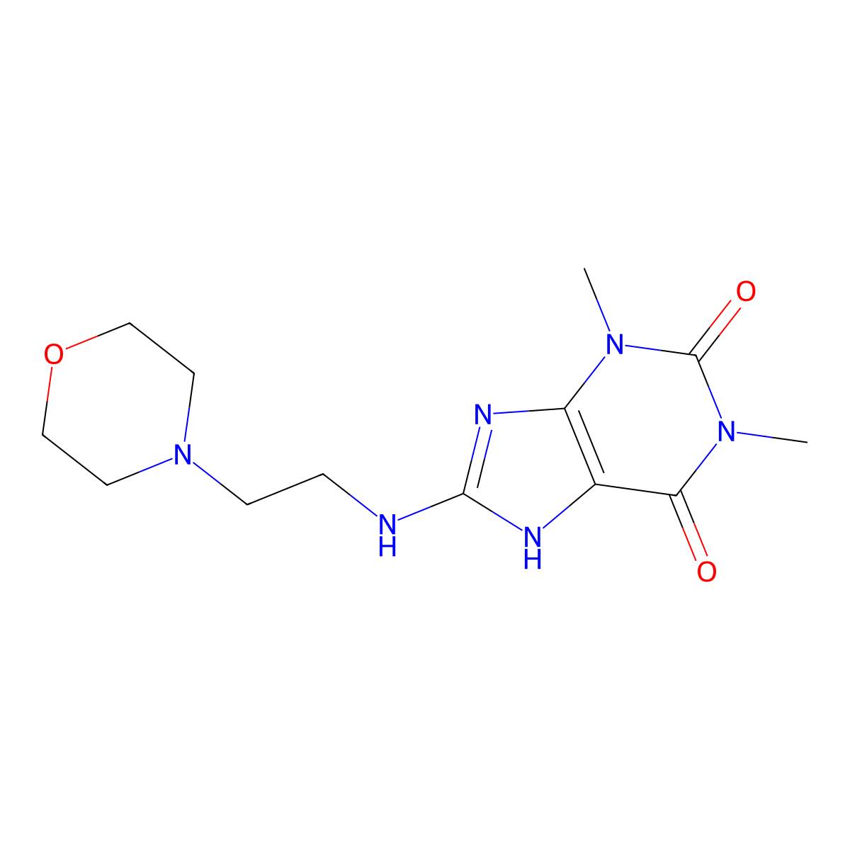 1,3-dimethyl-8-{[2-(morpholin-4-yl)ethyl]amino}-3,7-dihydro-1H-purine-2,6-dione molecular structure, CAS 516455-48-4