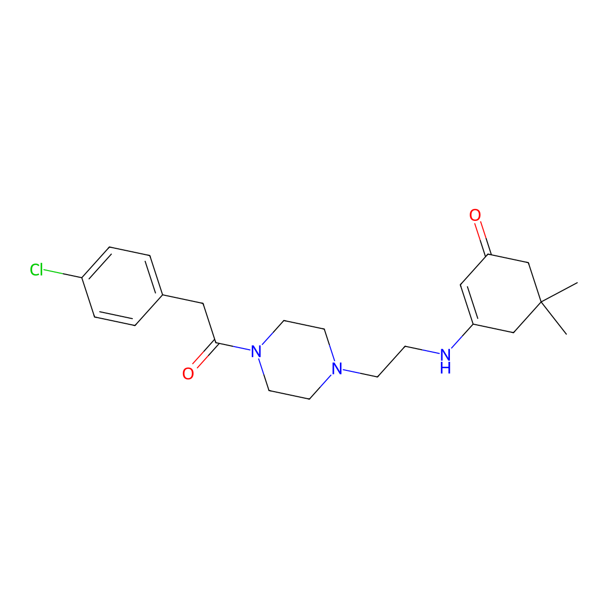 3-[(2-{4-[(4-Chlorophenyl)acetyl]-1-piperazinyl}ethyl)amino]-5,5-dimethyl-2-cyclohexen-1-one molecular structure, CAS 516455-67-7
