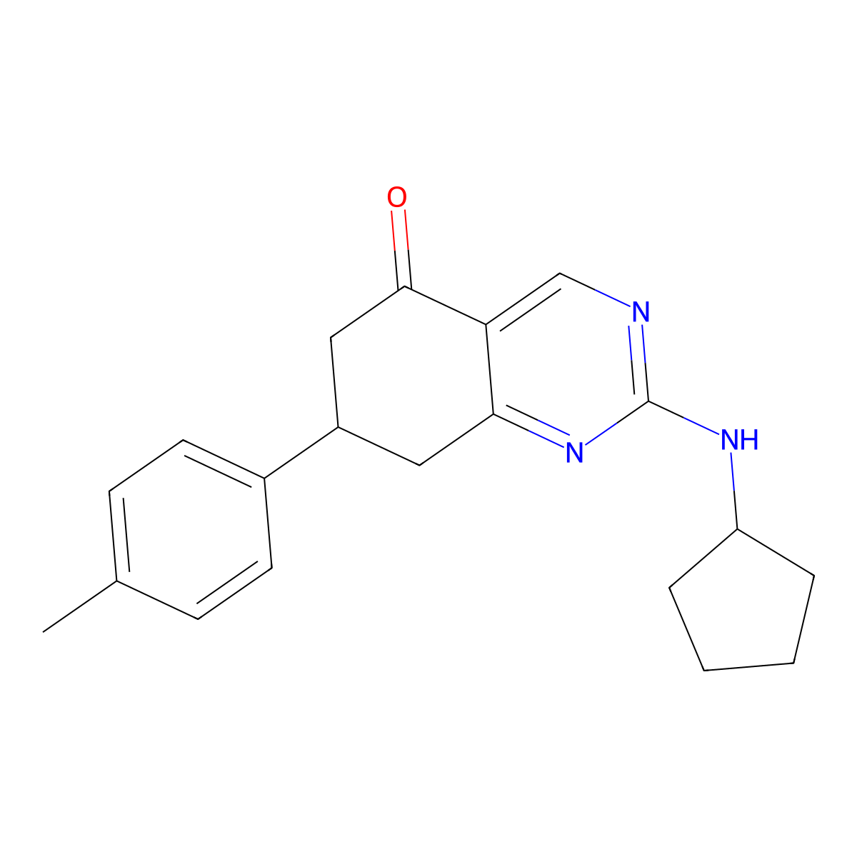 2-(cyclopentylamino)-7-(4-methylphenyl)-7,8-dihydro-6H-quinazolin-5-one molecular structure, CAS 516456-01-2
