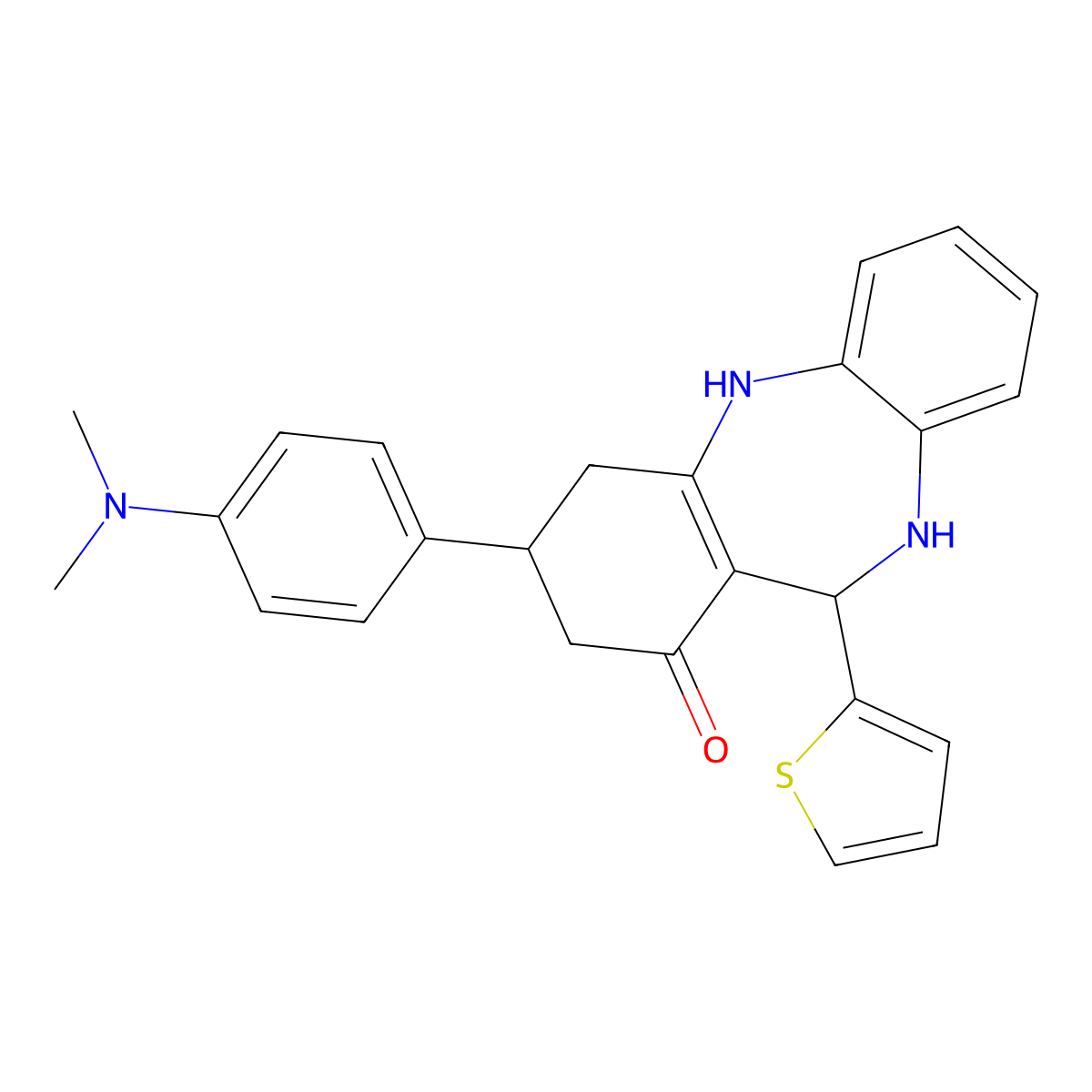 3-[4-(dimethylamino)phenyl]-11-(thiophen-2-yl)-3,4,10,11-tetrahydro-2H-dibenzo[b,e][1,4]diazepin-1-ol molecular structure, CAS 516456-16-9