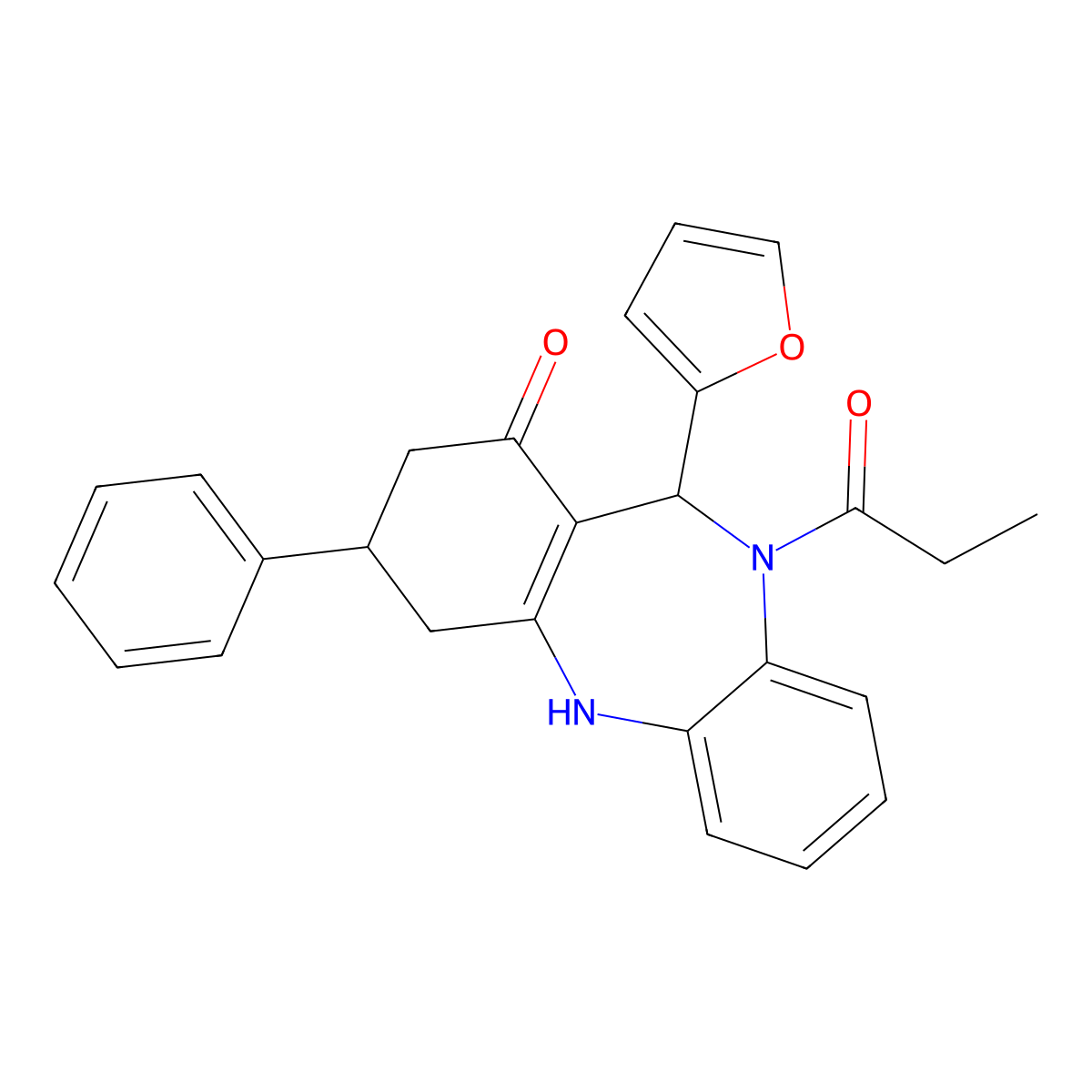 6-(furan-2-yl)-9-phenyl-5-propanoyl-8,9,10,11-tetrahydro-6H-benzo[b][1,4]benzodiazepin-7-one molecular structure, CAS 516456-20-5