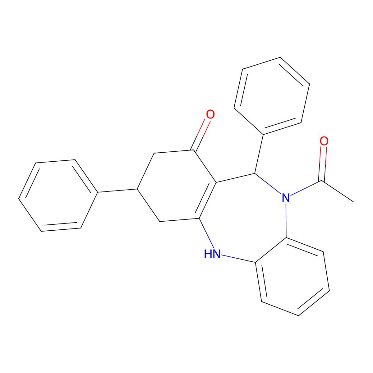 1-(1-hydroxy-3,11-diphenyl-2,3,4,11-tetrahydro-10H-dibenzo[b,e][1,4]diazepin-10-yl)ethanone molecular structure, CAS 516456-23-8