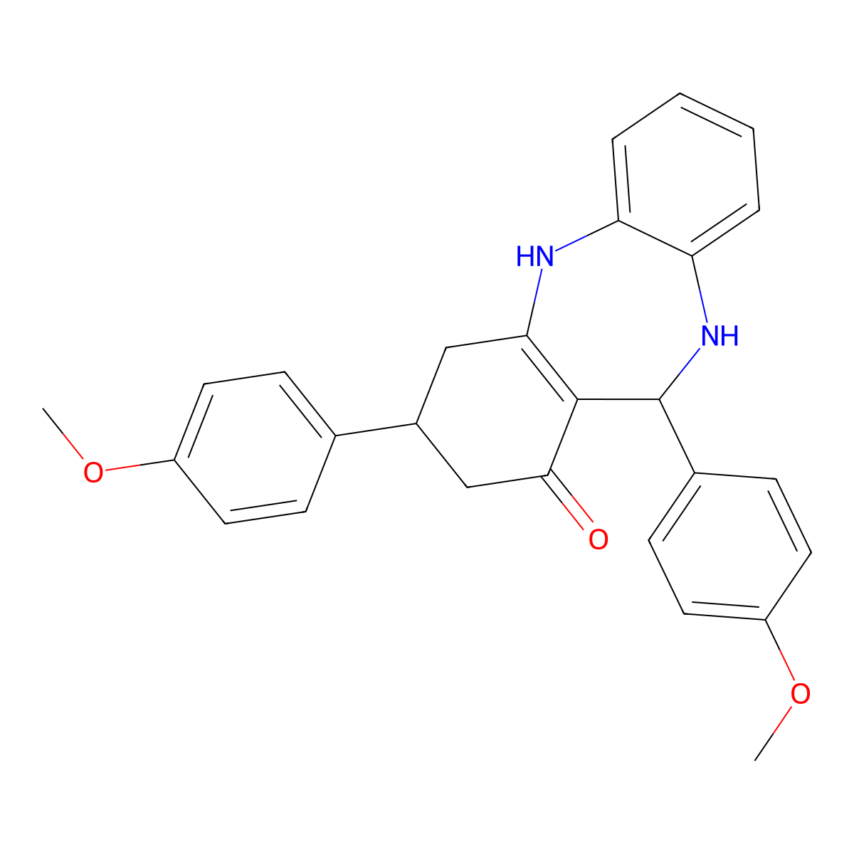 6,9-Bis(4-methoxyphenyl)-5,6,8,9,10,11-hexahydrobenzo[b][1,4]benzodiazepin-7-one molecular structure, CAS 516456-30-7
