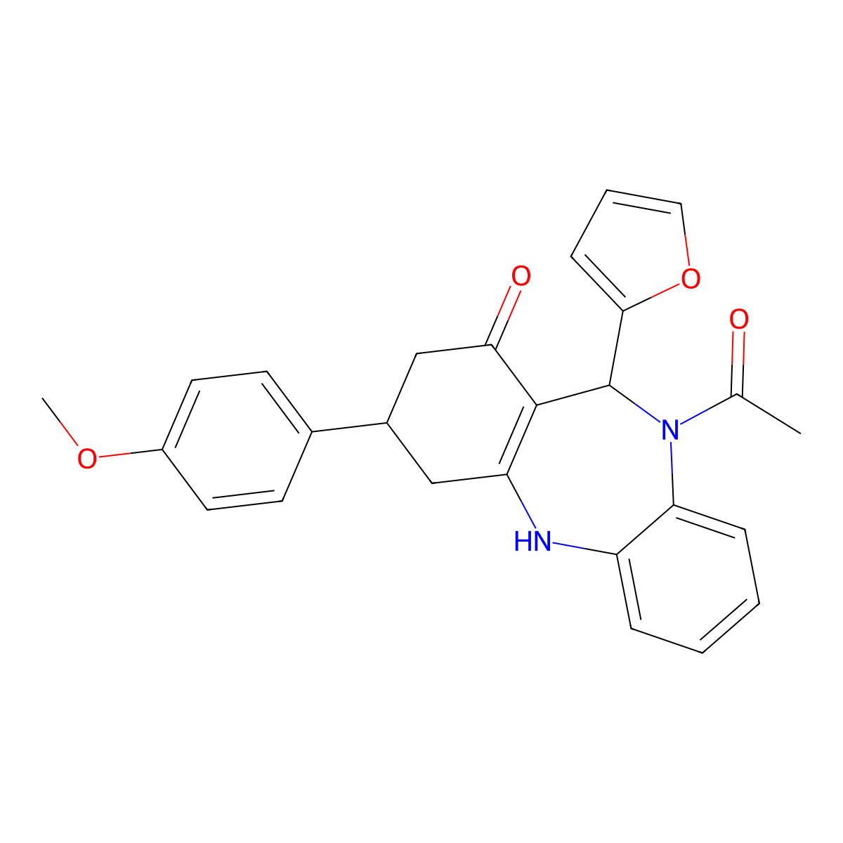 5-acetyl-6-(2-furyl)-9-(4-methoxyphenyl)-8,9,10,11-tetrahydro-6H-benzo[b][1,4]benzodiazepin-7-one molecular structure, CAS 516456-35-2