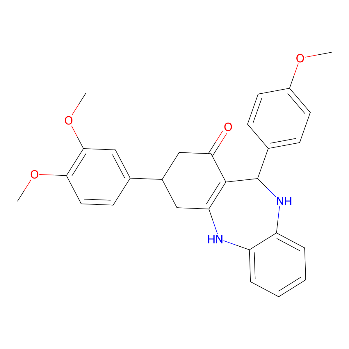9-(3,4-Dimethoxyphenyl)-6-(4-methoxyphenyl)-5,6,8,9,10,11-hexahydrobenzo[b][1,4]benzodiazepin-7-one molecular structure, CAS 516456-43-2