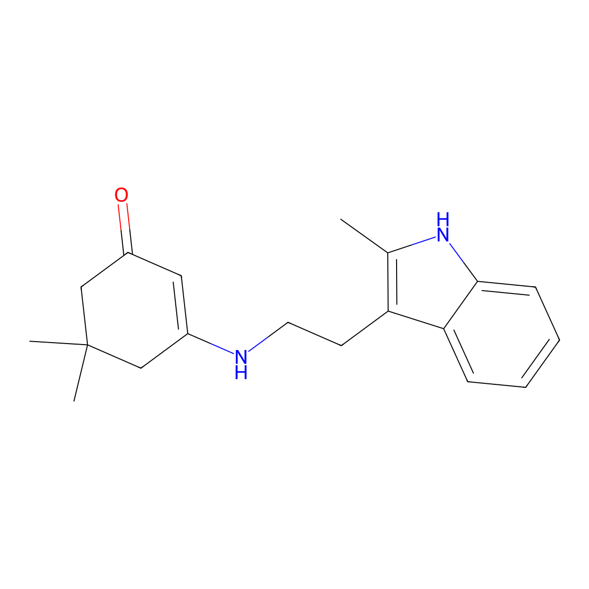 5,5-dimethyl-3-[2-(2-methyl-1H-indol-3-yl)ethylamino]cyclohex-2-en-1-one molecular structure, CAS 516456-77-2
