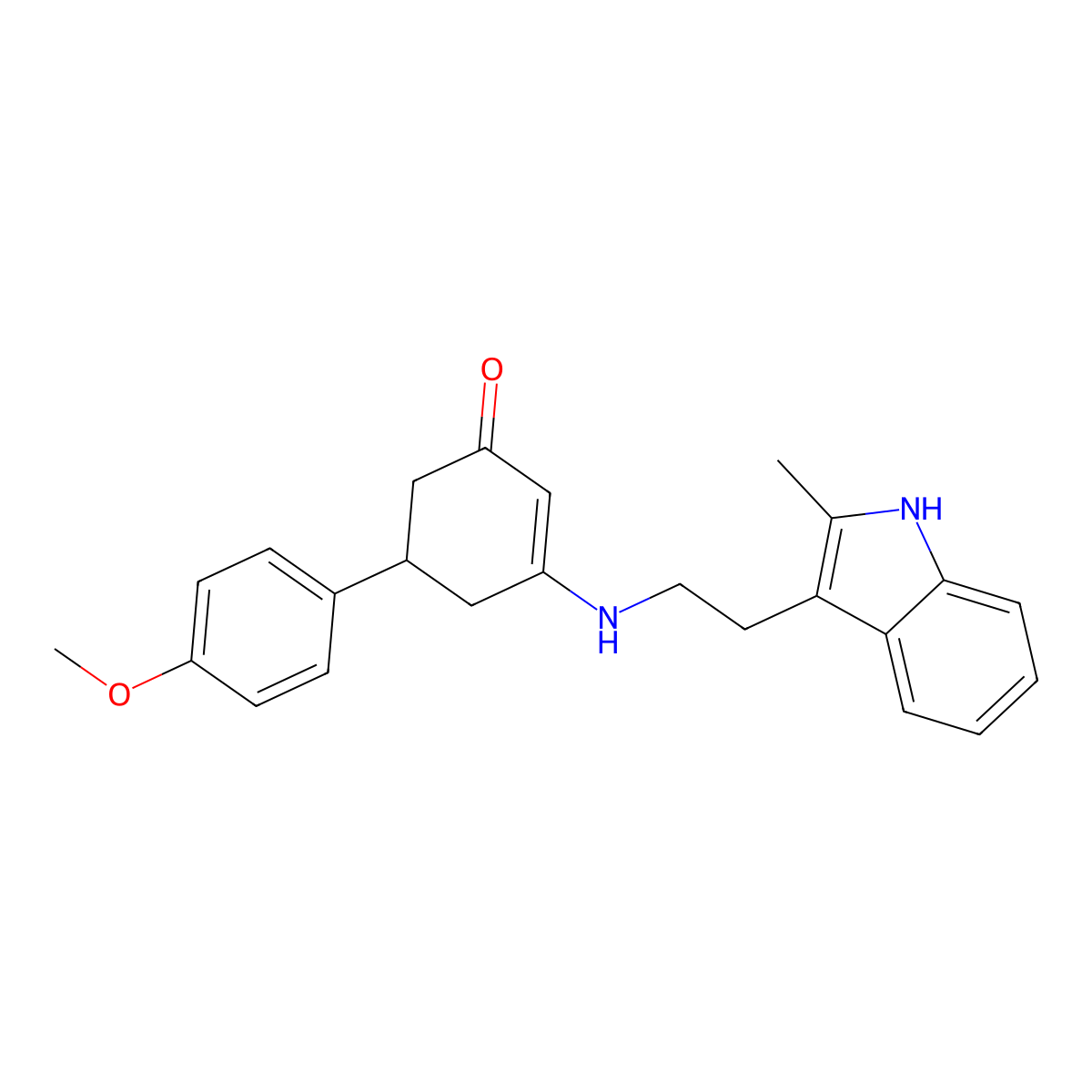 5-(4-methoxyphenyl)-3-[2-(2-methyl-1H-indol-3-yl)ethylamino]cyclohex-2-en-1-one molecular structure, CAS 516456-78-3