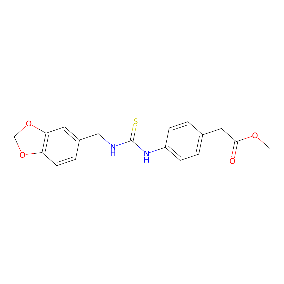 Methyl (4-{[(1,3-benzodioxol-5-ylmethyl)carbamothioyl]amino}phenyl)acetate molecular structure, CAS 516457-42-4