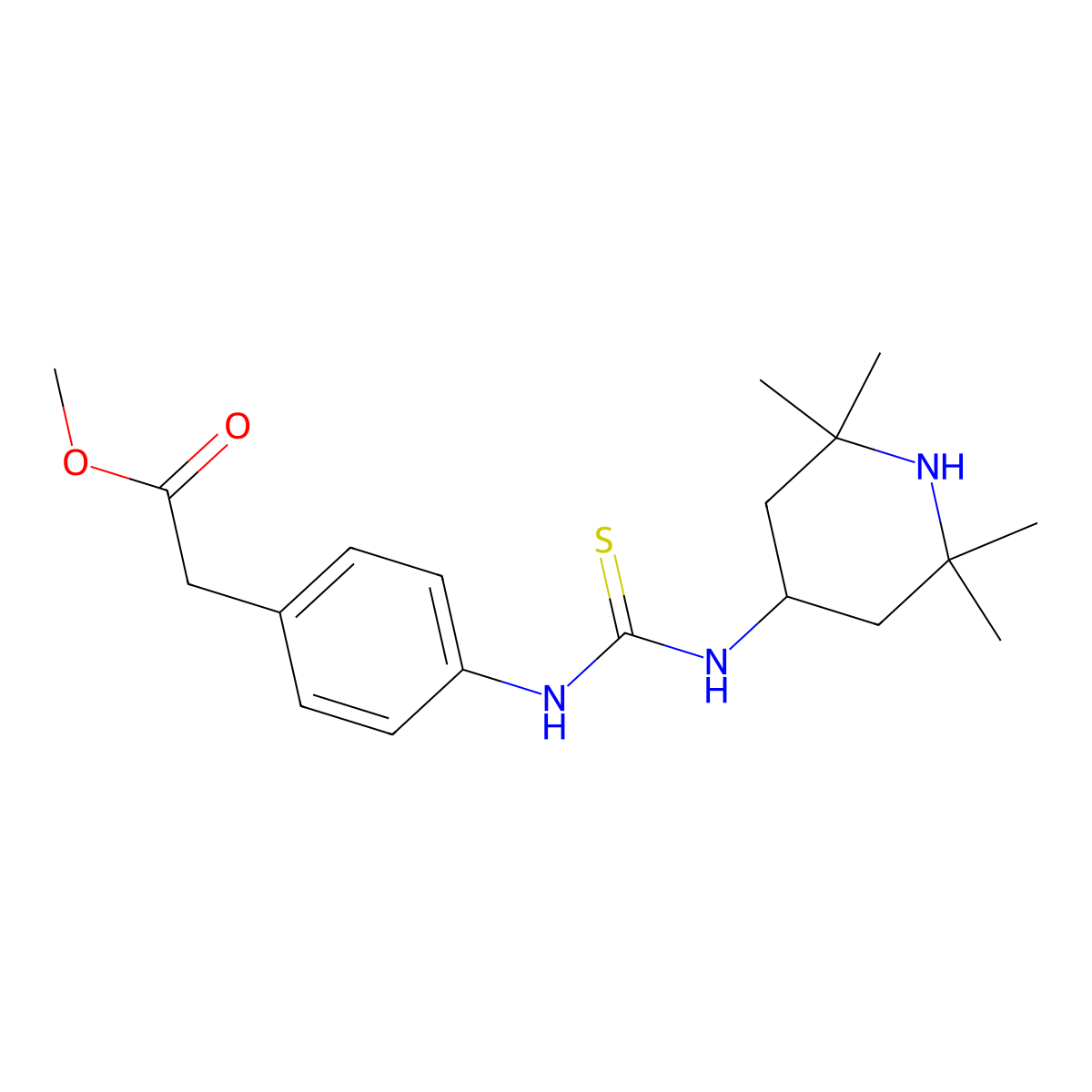 Methyl (4-{[(2,2,6,6-tetramethylpiperidin-4-yl)carbamothioyl]amino}phenyl)acetate molecular structure, CAS 516457-52-6