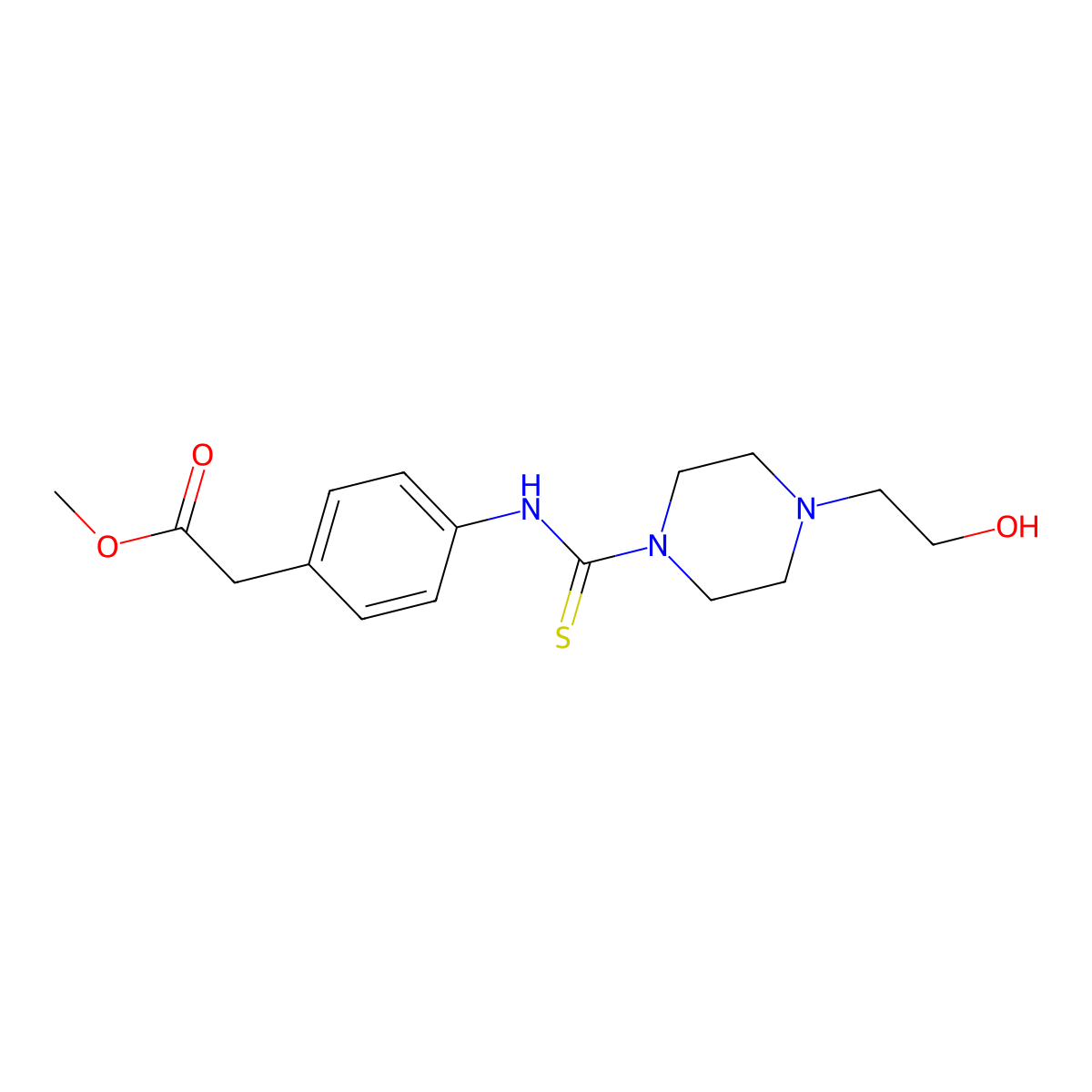 Methyl [4-({[4-(2-hydroxyethyl)-1-piperazinyl]carbothioyl}amino)phenyl]acetate molecular structure, CAS 516457-78-6