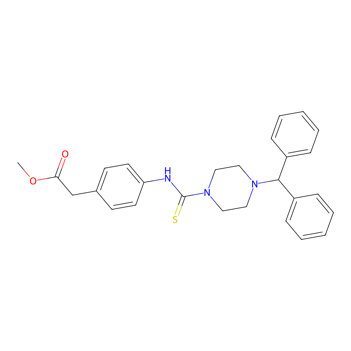 Methyl 2-[4-({[4-(diphenylmethyl)piperazinyl]thioxomethyl}amino)phenyl]acetate molecular structure, CAS 516457-87-7