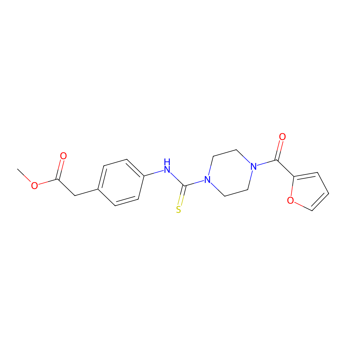 Methyl 2-[4-[[4-(furan-2-carbonyl)piperazine-1-carbothioyl]amino]phenyl]acetate molecular structure, CAS 516457-89-9