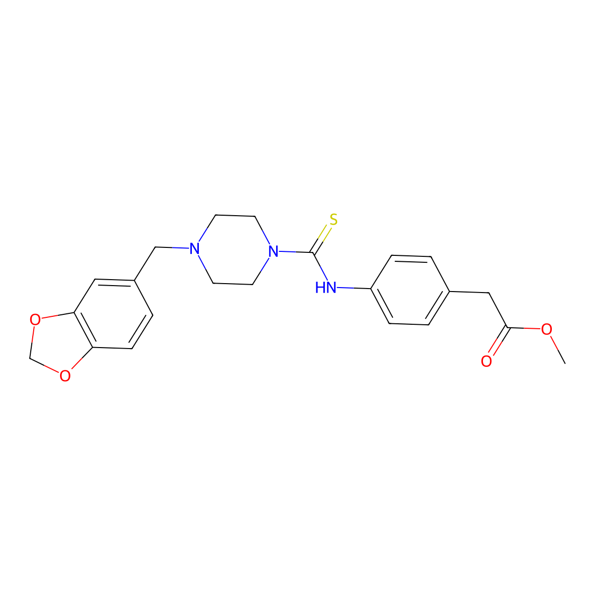 Methyl [4-({[4-(1,3-benzodioxol-5-ylmethyl)-1-piperazinyl]carbothioyl}amino)phenyl]acetate molecular structure, CAS 516457-92-4