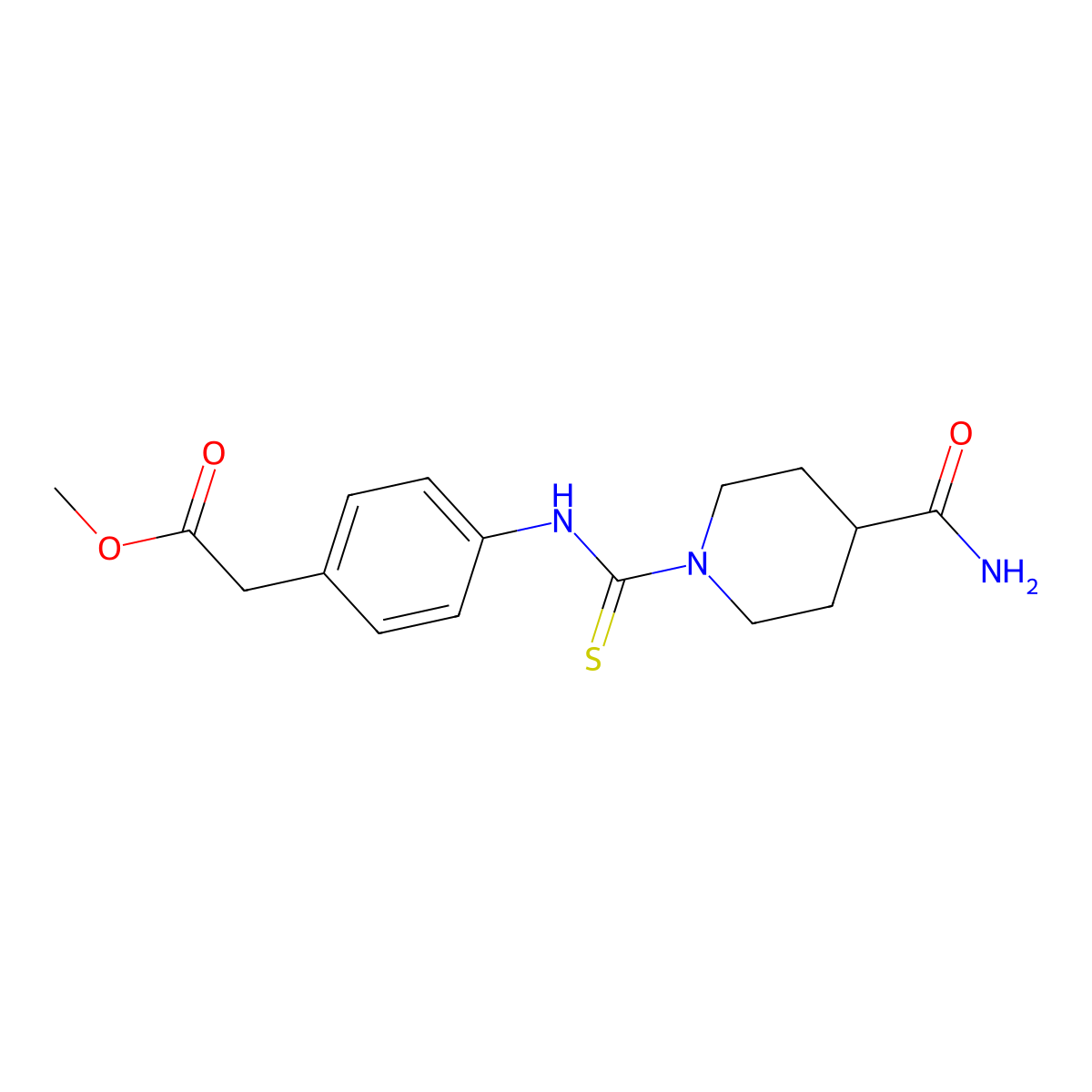 Methyl (4-{[(4-carbamoylpiperidin-1-yl)carbonothioyl]amino}phenyl)acetate molecular structure, CAS 516457-95-7