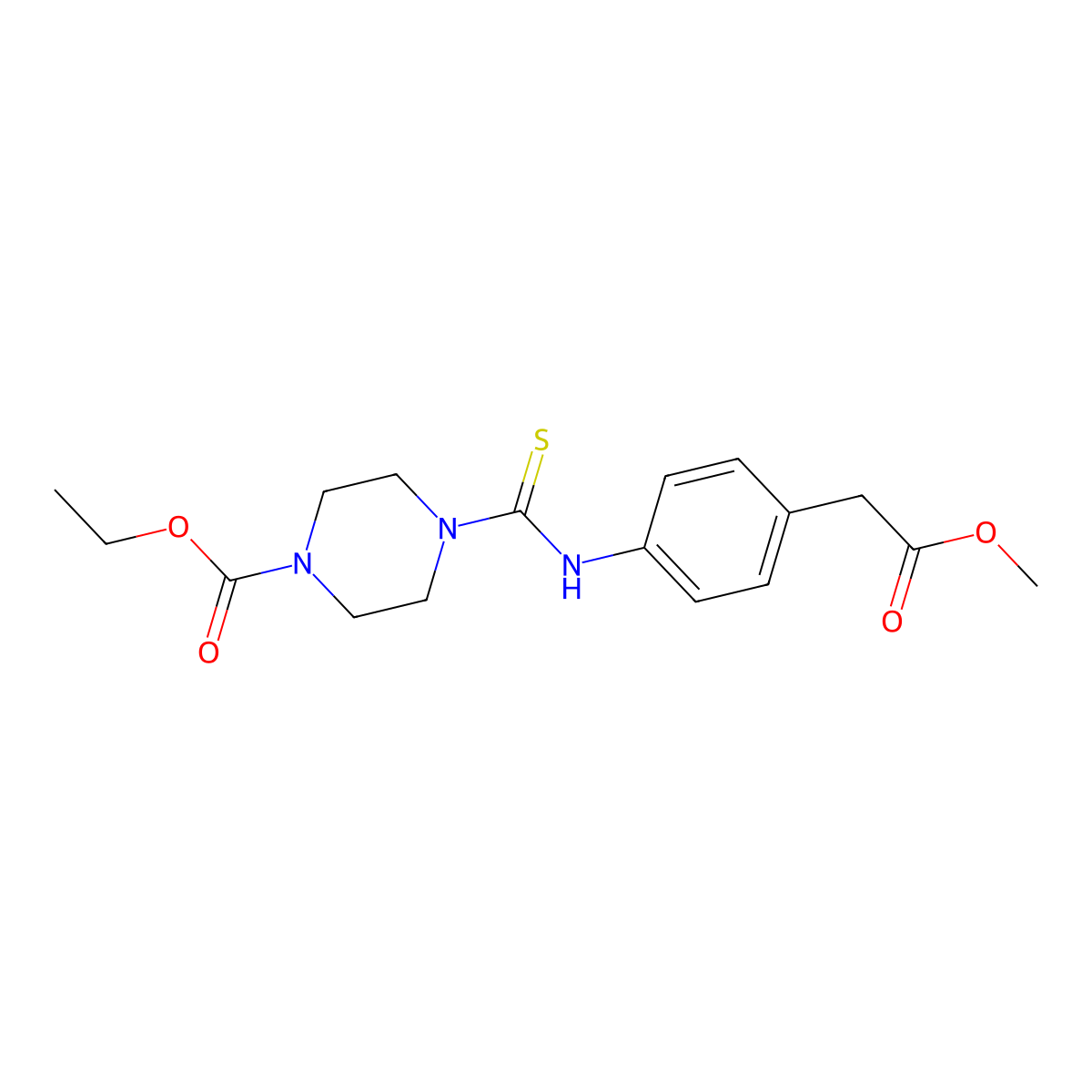 Methyl 2-[4-({[4-(ethoxycarbonyl)piperazinyl]thioxomethyl}amino)phenyl]acetate molecular structure, CAS 516458-47-2