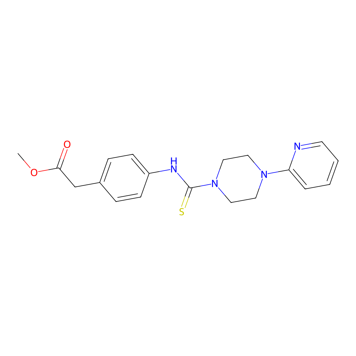 Methyl 2-[4-[(4-pyridin-2-ylpiperazine-1-carbothioyl)amino]phenyl]acetate molecular structure, CAS 516458-51-8