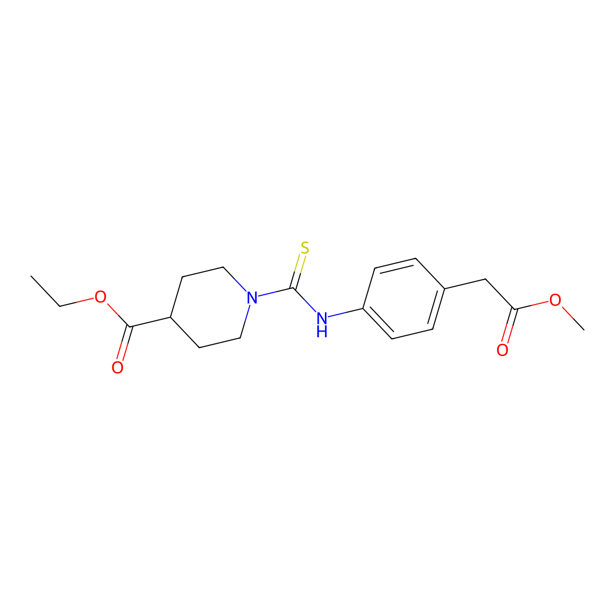 Ethyl 1-[[4-(2-methoxy-2-oxoethyl)phenyl]carbamothioyl]piperidine-4-carboxylate molecular structure, CAS 516458-62-1