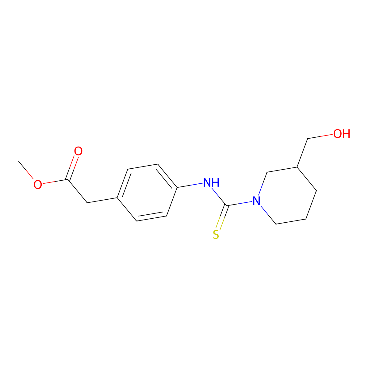 Methyl [4-({[3-(hydroxymethyl)piperidin-1-yl]carbonothioyl}amino)phenyl]acetate molecular structure, CAS 516458-77-8