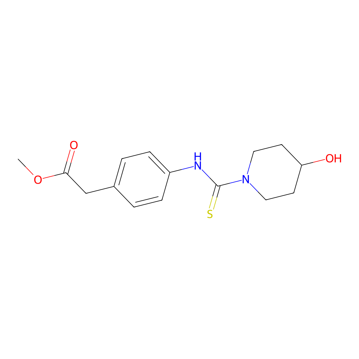 Methyl (4-{[(4-hydroxypiperidin-1-yl)carbonothioyl]amino}phenyl)acetate molecular structure, CAS 516458-79-0