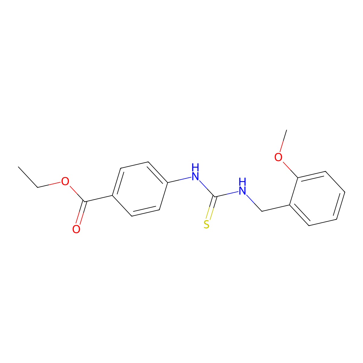 Ethyl 4-{[(2-methoxybenzyl)carbamothioyl]amino}benzoate molecular structure, CAS 516459-37-3