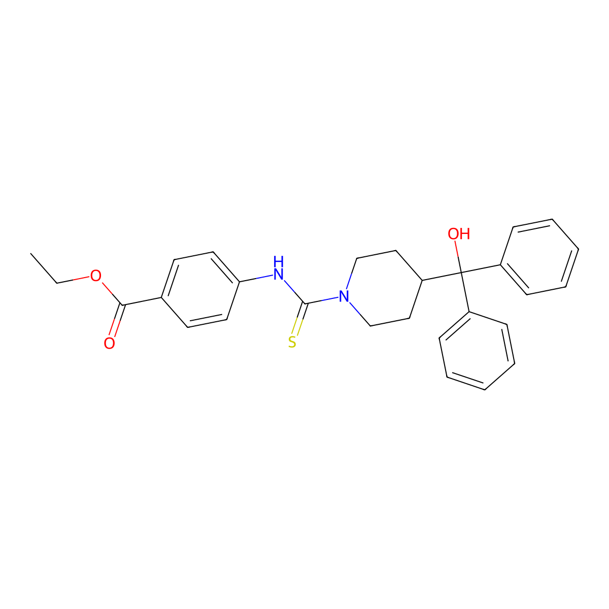 Ethyl 4-({[4-(hydroxydiphenylmethyl)piperidyl]thioxomethyl}amino)benzoate molecular structure, CAS 516459-86-2