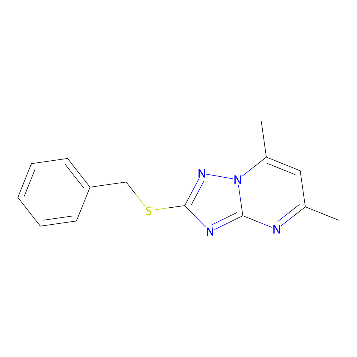 2-Benzylsulfanyl-5,7-dimethyl-[1,2,4]triazolo[1,5-a]pyrimidine molecular structure, CAS 51646-15-2