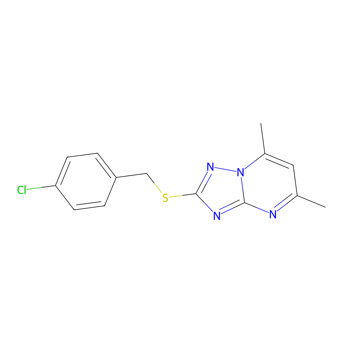 4-Chlorobenzyl 5,7-dimethyl[1,2,4]triazolo[1,5-a]pyrimidin-2-yl sulfide molecular structure, CAS 51646-16-3