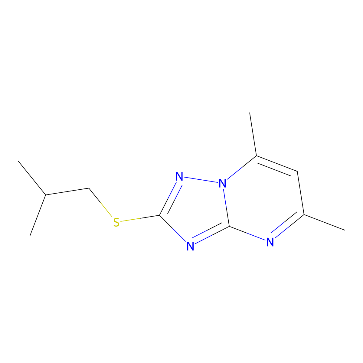 5,7-Dimethyl-2-((2-methylpropyl)thio)(1,2,4)triazolo(1,5-a)pyrimidine molecular structure, CAS 51646-20-9