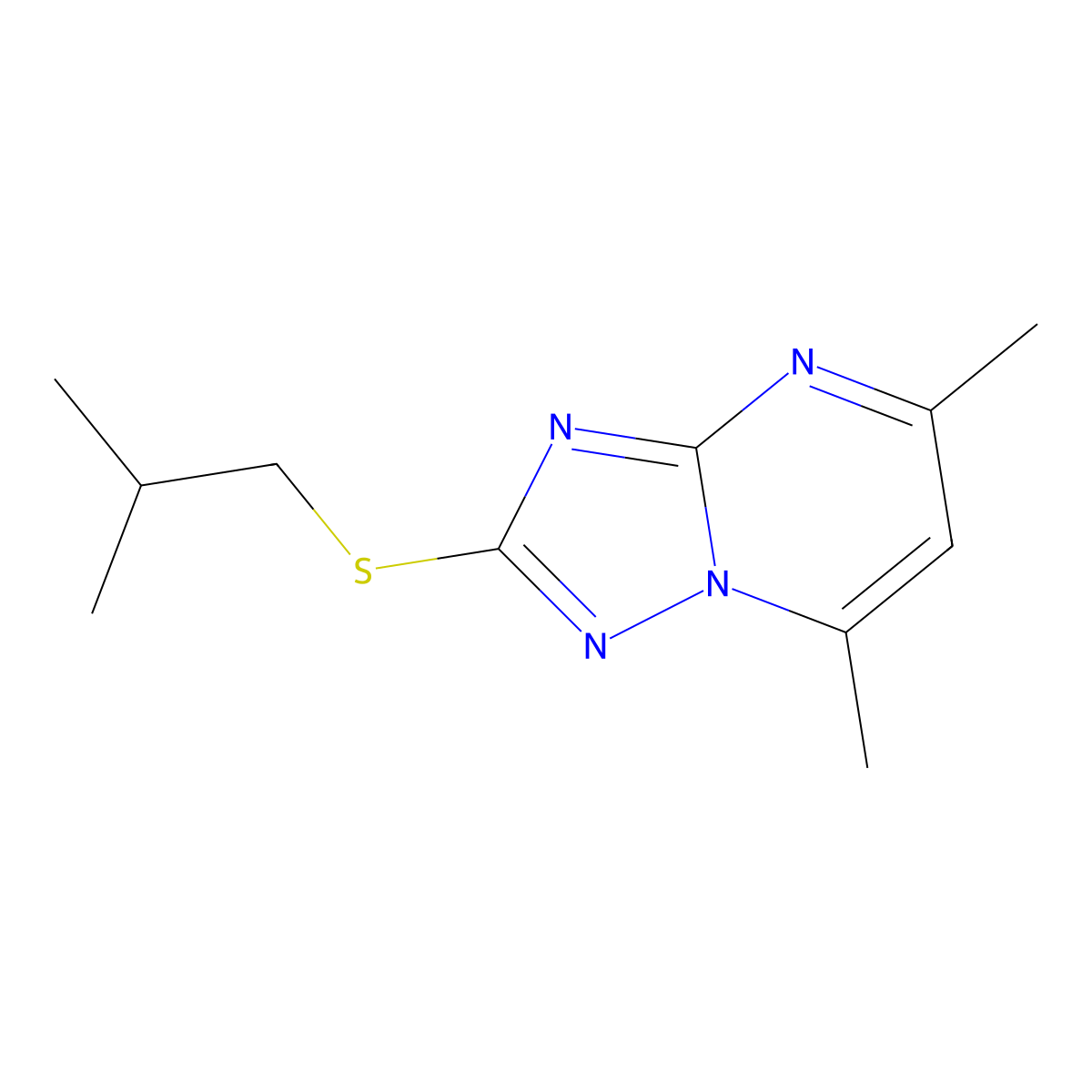 5,7-Dimethyl-2-((2-methylpropyl)thio)(1,2,4)triazolo(1,5-a)pyrimidine molecular structure, CAS 51646-20-9