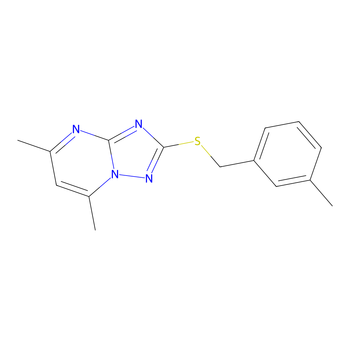 5,7-Dimethyl-2-[(3-methylphenyl)methylsulfanyl]-[1,2,4]triazolo[1,5-a]pyrimidine molecular structure, CAS 51646-24-3