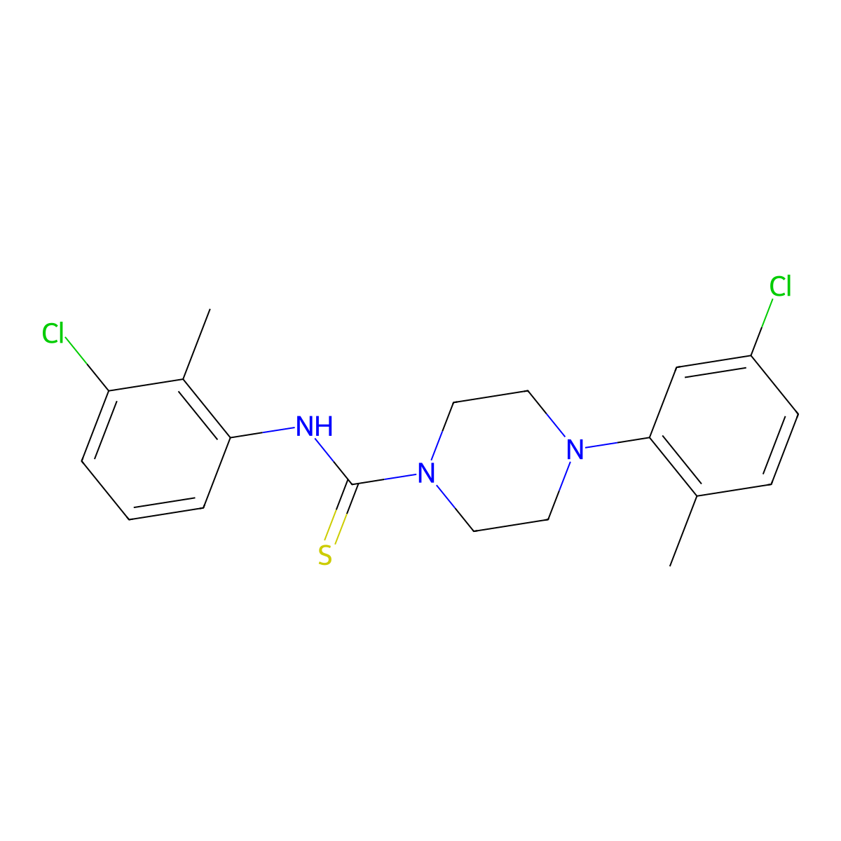 N-(3-chloro-2-methylphenyl)-4-(5-chloro-2-methylphenyl)piperazine-1-carbothioamide molecular structure, CAS 516460-09-6