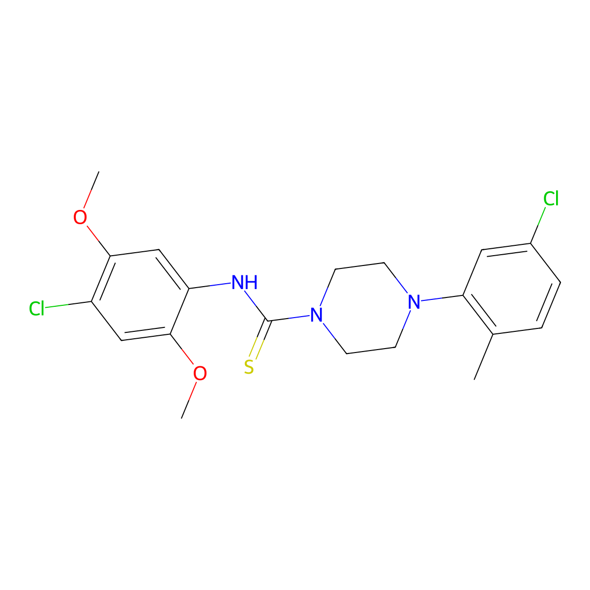 N-(4-chloro-2,5-dimethoxyphenyl)-4-(5-chloro-2-methylphenyl)piperazine-1-carbothioamide molecular structure, CAS 516460-27-8